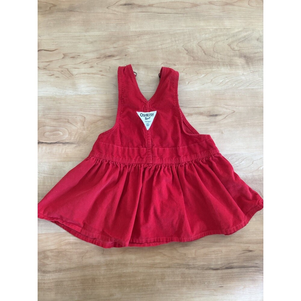 OshKosh B'gosh Baby Overall Vestback Red Corduroy Cotton Jumper Dress 12 Months - Picture 4 of 6